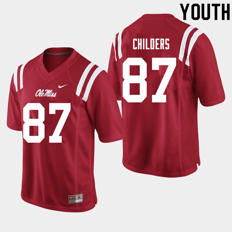 Garrett Childers Ole Miss Rebels NCAA Youth Red #87 Stitched Limited College Football Jersey TZE8658WD